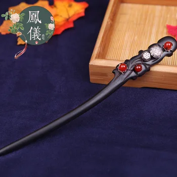 

Antique Disc Hair Ebony Hairpin Woman Classical In National Customs Red Agate Hairpin Woman Disc Hair Headwear Hanfu Tibetan