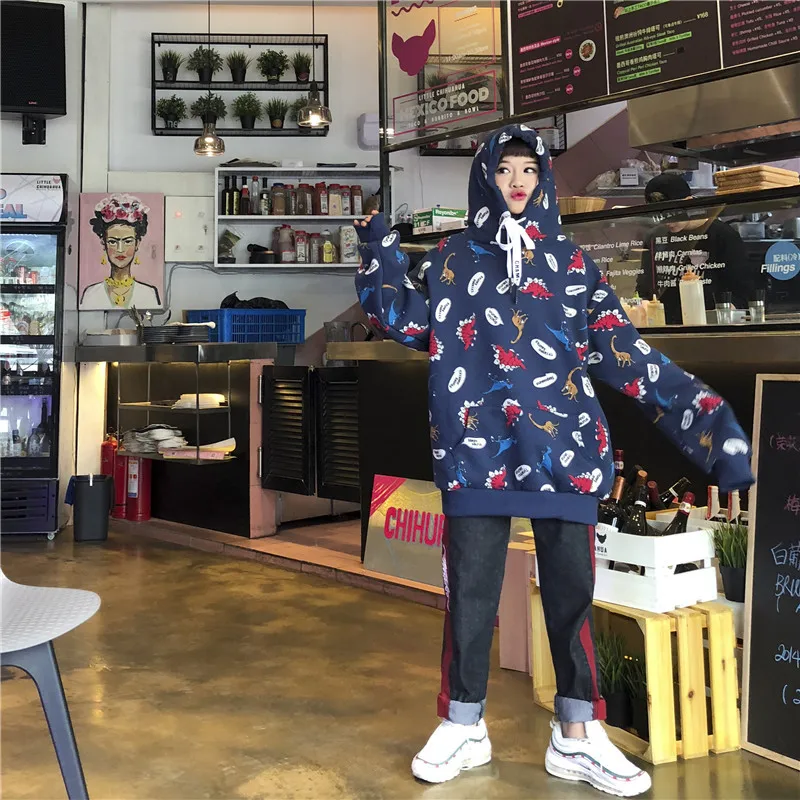 Женская толстовка с принтом динозавра из мультфильма Harajuku толстовки женская