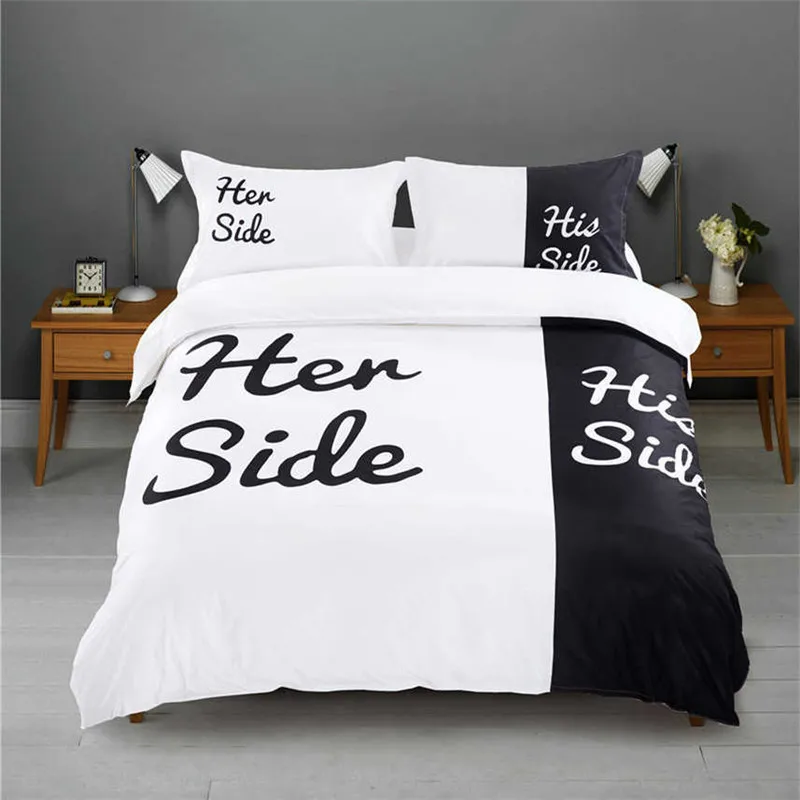

HM Life Sheet Pillowcase Duvet Cover Sets 4Pcs/Set Couple Bedding Set Black White Printed Simple Fashion Style Bedclothes