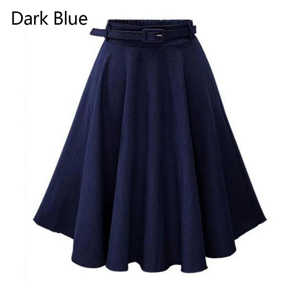 Dark Blue Женские Ретро слкиры, женская модная осенне-зимняя юбка, Новая Винтажная однотонная плиссированная юбка с высокой талией, джинсовые расклешенные юбки, Femininas - Цвет: Dark Blue