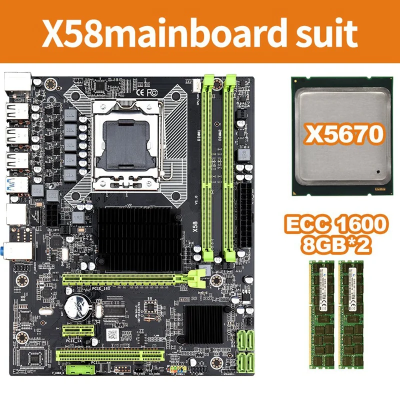 X58 LGA1366 SATA 3 0 USB3.0 ECC ram DDR3 1600 MHz 32G двухканальная материнская плата с X5670 cpu/8G набор |