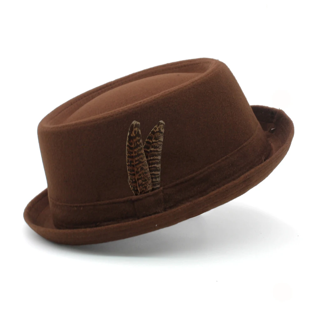 3 Größen Männer Frauen Wolle Pork Pie Hut Retro Federband Fedora Cap Trilby Sonnenhut Klassische Jazz Party Outdoor Reisen Street Style – Detail 10