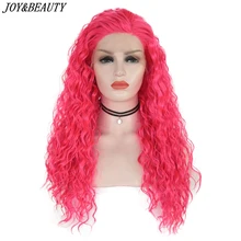 JOY&BEAUTY, 24 дюйма, длинный парик на шнурке, кудрявый тип, термостойкие волосы, розовый, красный цвет, Женский Повседневный макияж, синтетические парики на кружеве