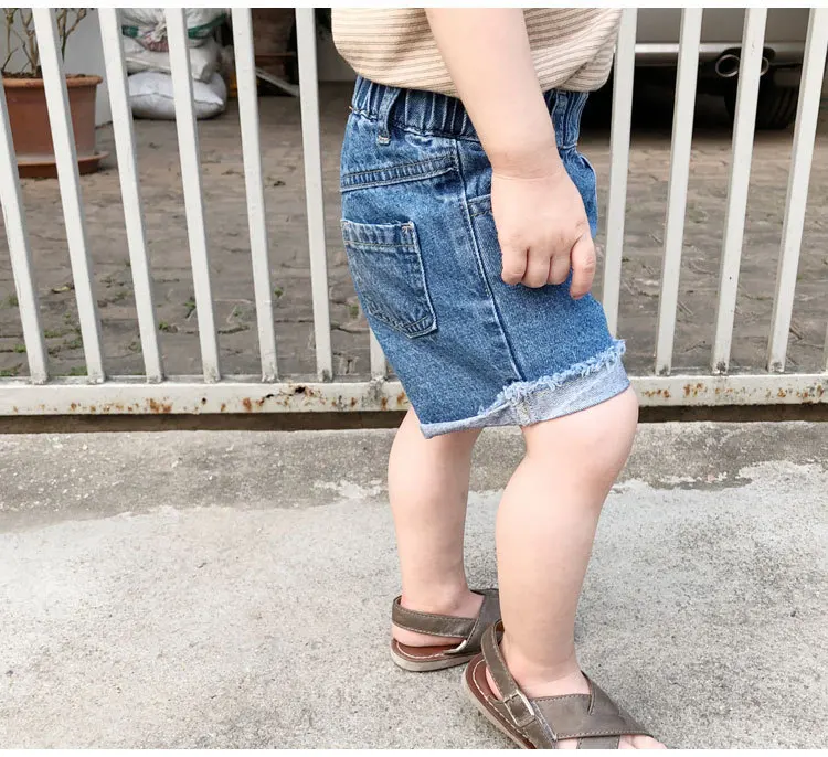 Treebibi Summer New Style CHILDREN'S Trousers Casual Two-color Frayed Edge Denim Shorts Crawler