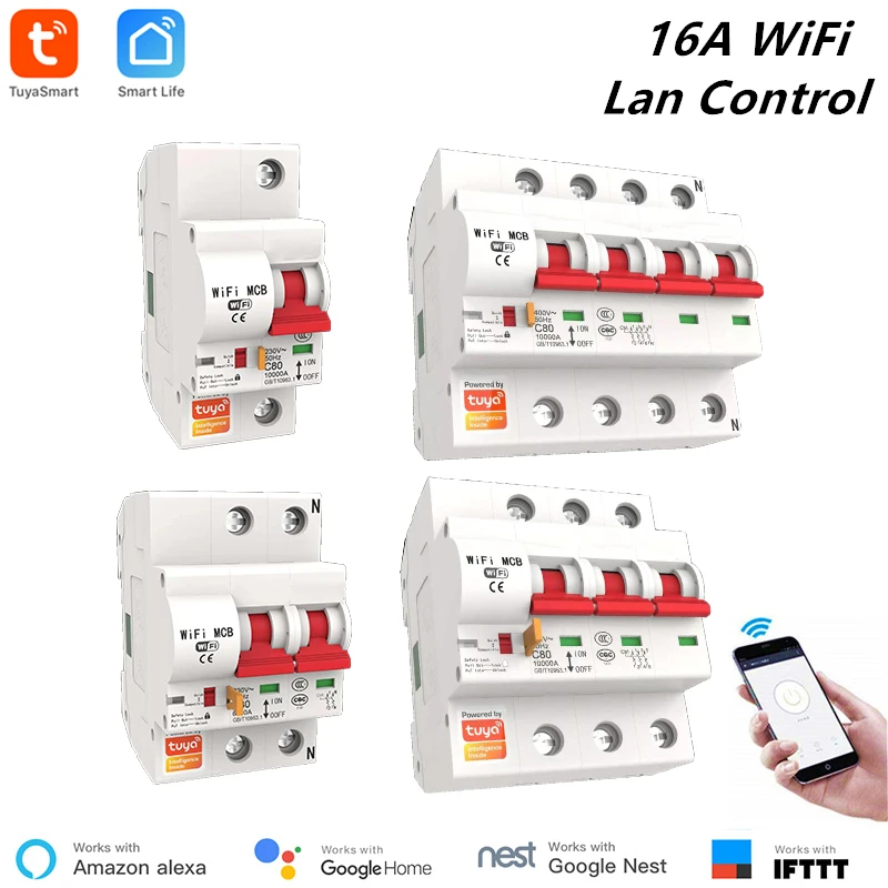 Tuya Smart Life 16A Smart WiFi Circuit Breaker Short Circuit Protection Alexa Echo Google Compatible Remote Control WiFi Switch