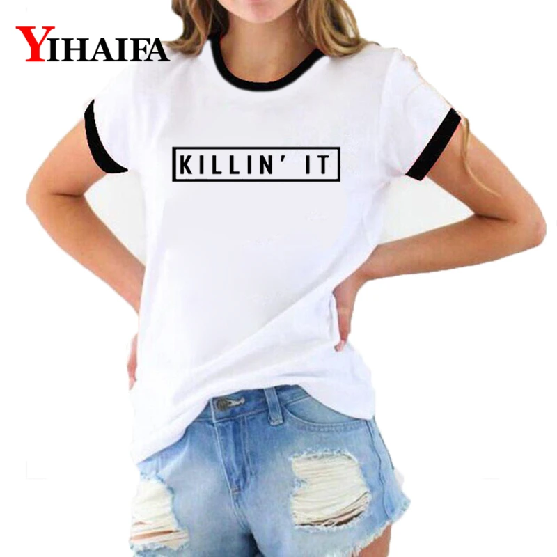 

Fashion Women 3D Print T Shirts Simple Letters Graphic Tees Funny Lady Harajuku Short Sleeve White Casual Ropa Mujer Tops