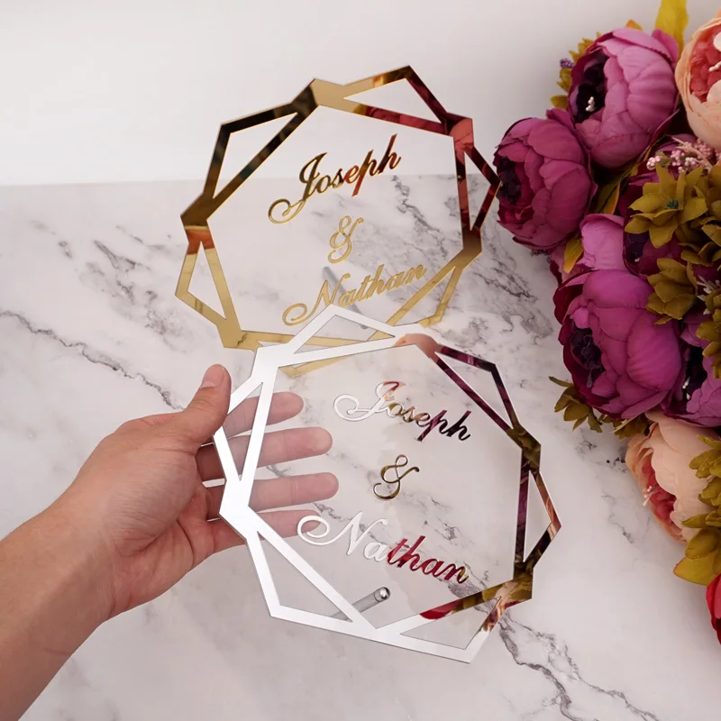 Party Decoration Acrylic Wall Decor Hexagon Acrylic Table Standing Wedding Name Personalized Mirror Frame Acrylic Word Sign Party Decor With Standing Nail