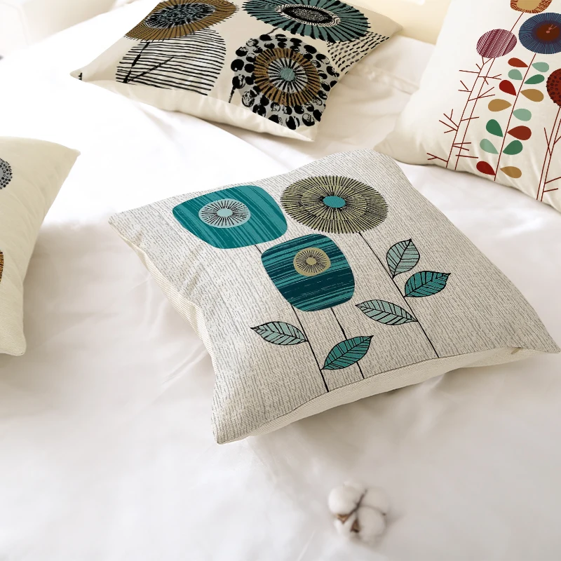 YIANSHU Flower Pattern Sofa Linen Cushion Cover Colorful Vintage Printing Throw Pillow For Home Chair Sofa Decoration Pillowcase