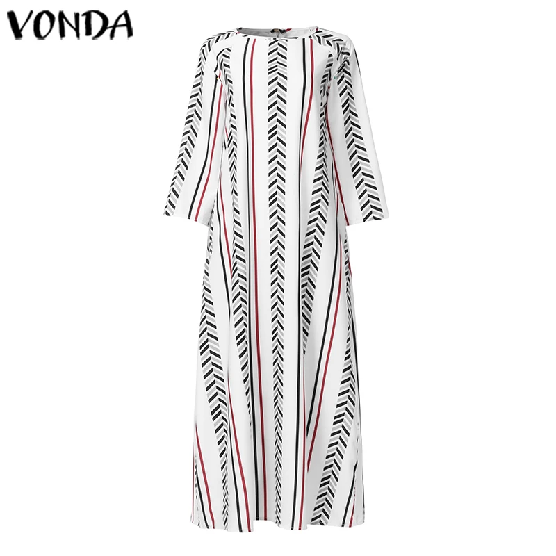 VONDA, винтажное платье макси, женское, повседневное, с круглым вырезом, для вечеринки, платья, Осенний сарафан, модное богемное платье, Femme, сексуальное, Vestidos, 5XL