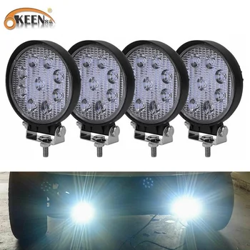 

OKEEN 4pcs Round Square 27W Led Headlights 12V Fog Lights Work Light Spot Light Dust-proof For 4x4 SUV/Truck/ATV/Vehicles/Marine