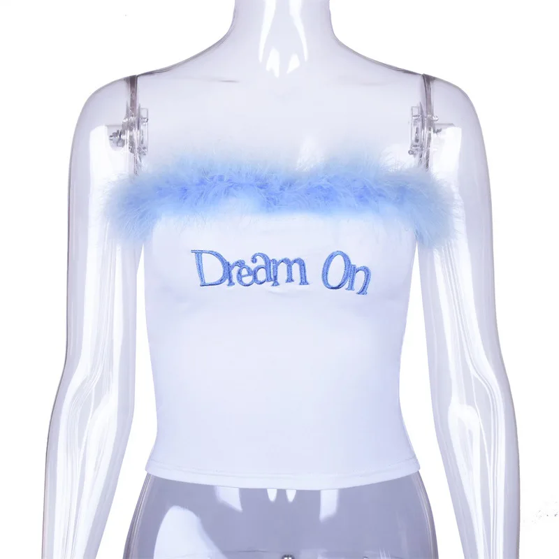 Женское Бюстье с вышитыми перьями и надписью Dream On, с открытыми плечами, с рюшами, короткий топ, Короткие топы, модная новинка для женщин, новинка-81