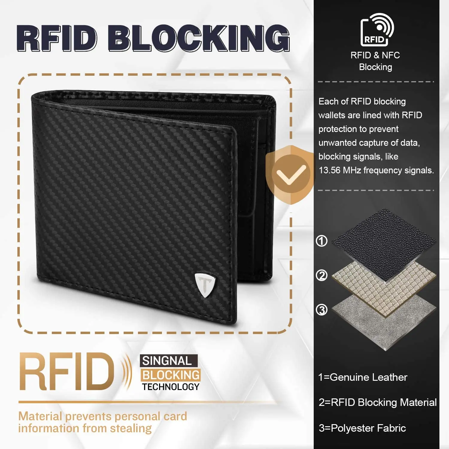 wallets for men Carbon Fibre Leather Fashion Business Purse RFID Blocking Bifold Coin Pocket Men's wallet 4