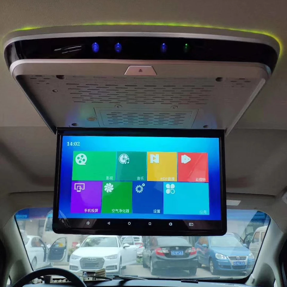 15 Inch Car Roof Mount Monitor Android 7.1 4k Hd 1080p Ceiling Mount Flip Down Overhead Screen