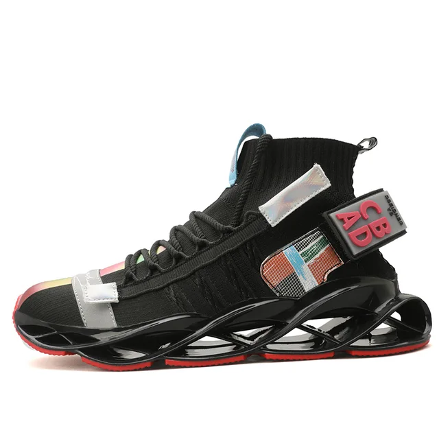 High Top Running Shoes for Men Blade Sports Shoes Breathable Cushioning Sneakers Trainers Fitness Jogging Shoes Zapatillas 1928Black
