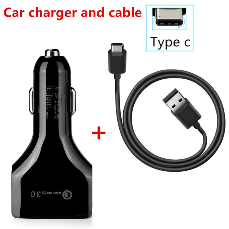 QC 3,0 Быстрая зарядка 4-USB быстрое автомобильное зарядное устройство+ 1 м type C usb для Samsung Galaxy S8 S9 A50 honor 9 8 Xiaomi Mi a1 6 OnePlus 5 lg g6 - Тип штекера: charger and cable
