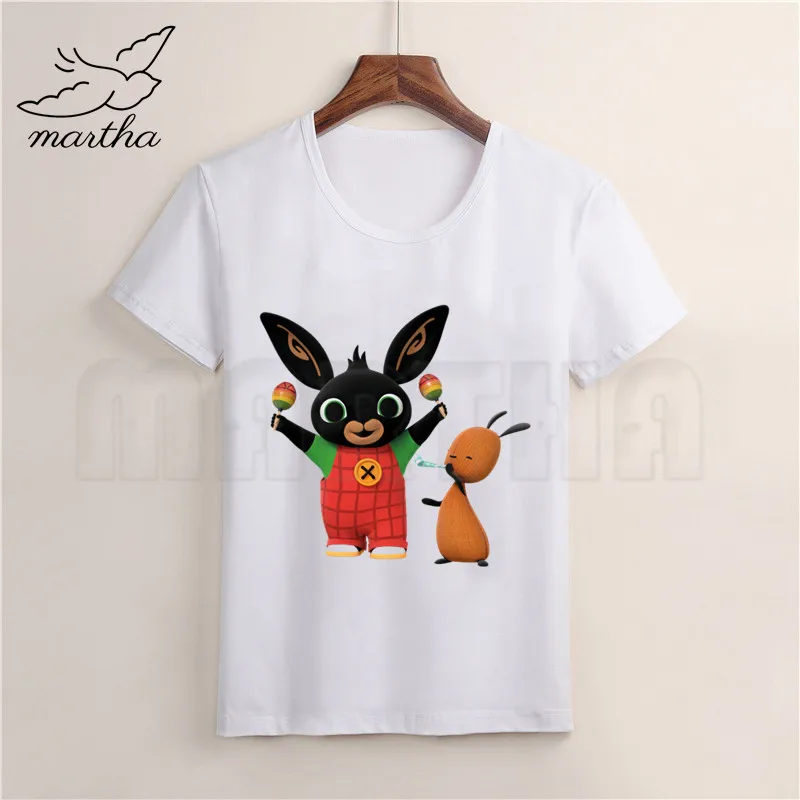 Забавная детская футболка с мультяшным кроликом Bing& Bunny для мальчиков, детская одежда модные Забавные футболки с короткими рукавами, белые футболки с принтом