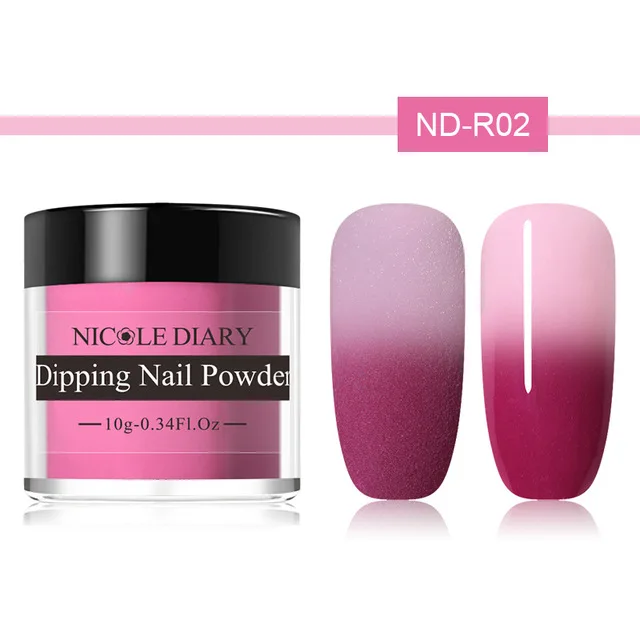 ND-R02 NICOLE дневник термальный блеск погружающийся порошок для ногтей сверкающий Dip блеск для ногтей меняющий цвет хромированная пыль без УФ лампы для лечения - Цвет: ND-R02