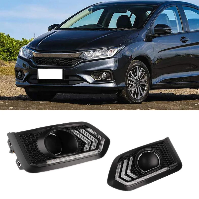 

1 Pair Car LED Daytime Running Light Turn Signal With Yellow Turning Light Fog Lamp Fit for Honda City 2018 Car Styling