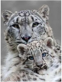 

Mother Child Embroidery Mosaic Craft Leopards Diamond Painting Kits Beads Picture Wall Paper Rhinestones Drawing Christmas Gift