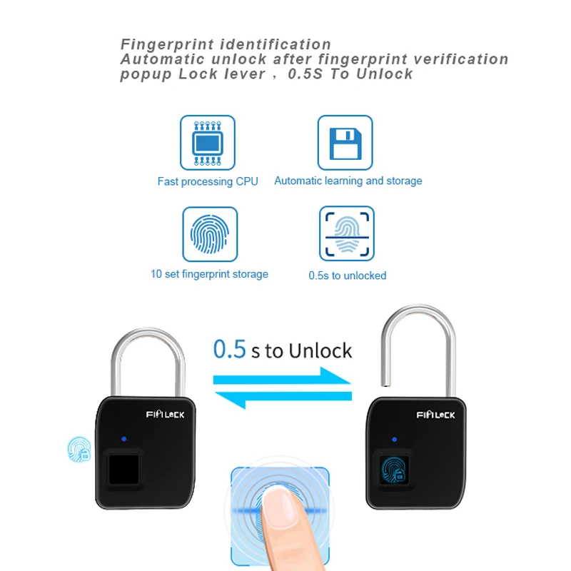 Fipilock Smart Fingerprint Lock Keyless USB Rechargeable Access IP65 Waterproof Anti-Theft Security Padlock Door Luggage Lock