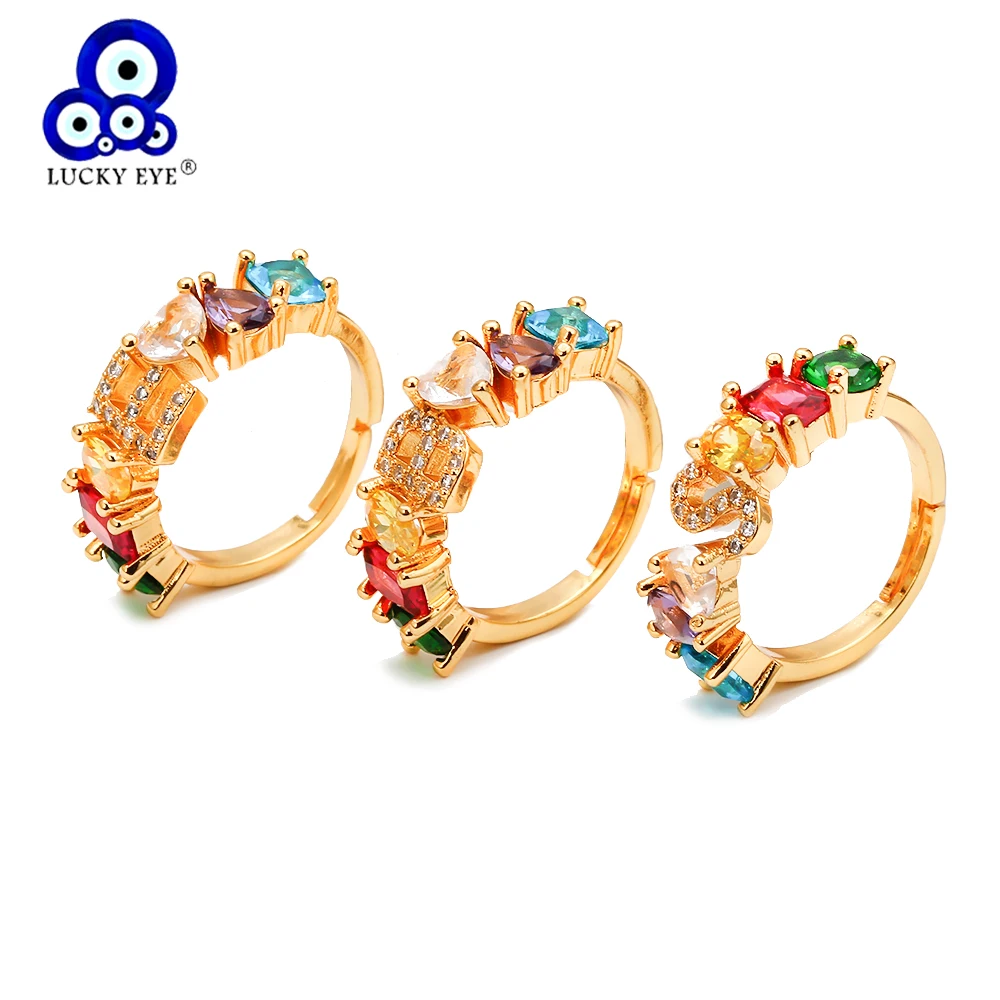Lucky Eye, микро проложенное кольцо с начальной буквой, золотого цвета, 26 кольцо с алфавитом, регулируемое для женщин, девушек, вечерние ювелирные изделия на свадьбу EY6619