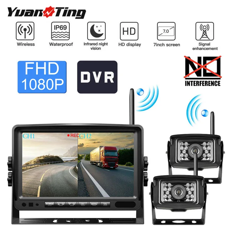 YuanTing FHD 1080P Цифровая беспроводная 2 резервная камера IP68K для RVs/прицепов/грузовиков