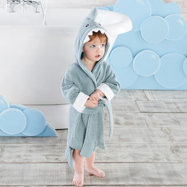 Детский банный Халат средней и большой размеров с изображением акулы, детский банный халат, банное полотенце с рисунком, мантия, Пляжное