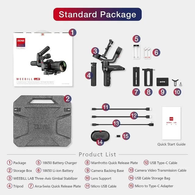 ZHIYUN Official WEEBILL LAB 3-Axis Image Transmission Stabilizer for Mirrorless Camera Sensor Control Handheld Gimbal in Stock - Цвет: Standard Package