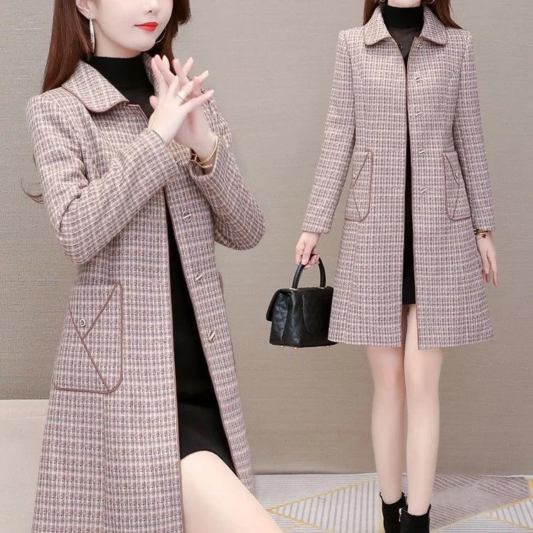 

Plaid Women's Windbreaker Women's Mid-Length 2020 New Korean Style Casual All-Matching Graceful Autumn and Winter Overcoat