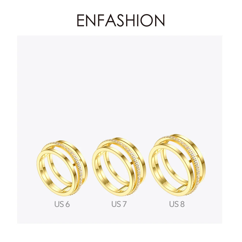 ENFASHION, Кристальные геометрические полые кольца для женщин, золото, цвет, нержавеющая сталь, подвижное кольцо, модное ювелирное изделие, подарки R194023