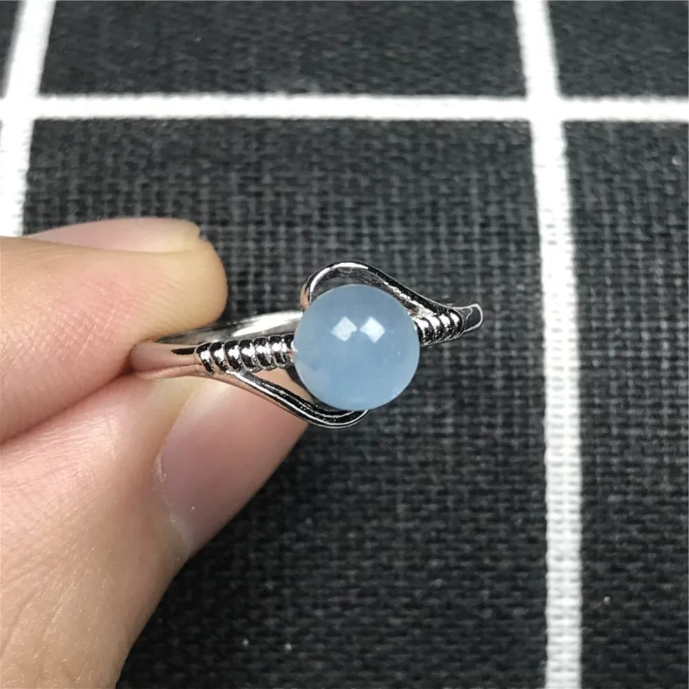 6 мм кольцо из натурального аквамарина, ювелирное изделие для женщин, женщин, любящих серебряных и синих бусин, прозрачное регулируемое кольцо с драгоценным камнем и кристаллом AAAAA