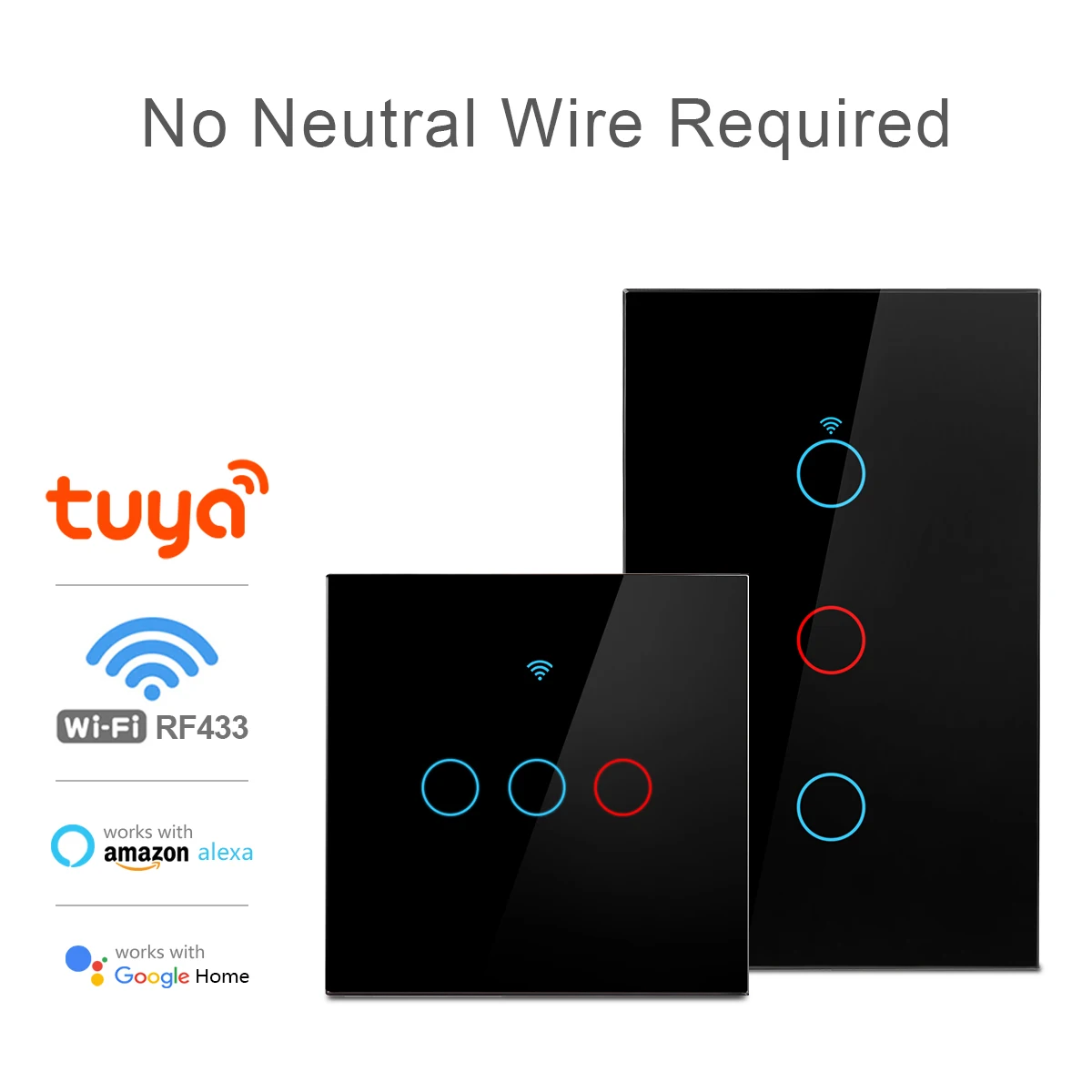Переключатель Wi-Fi Tuya без нейтрального провода работает с Alexa Google Home 110 В 220 ЕС США