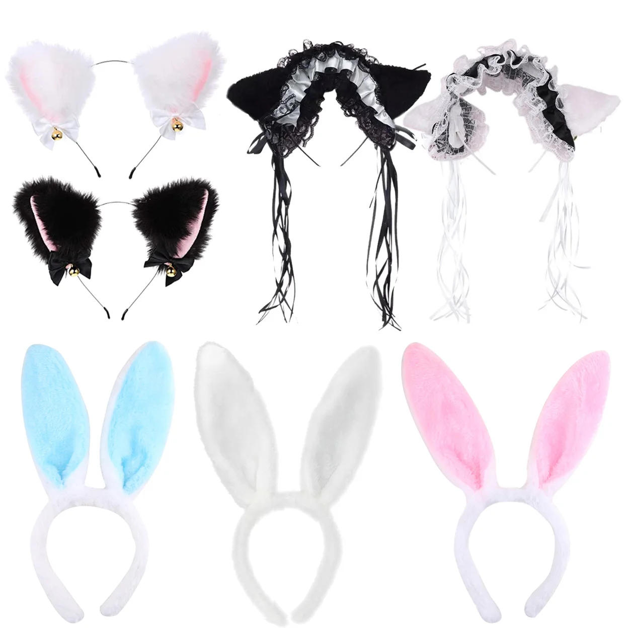 Женская Кружевная повязка на голову с плюшевыми кроличьими и кошачьими ушками