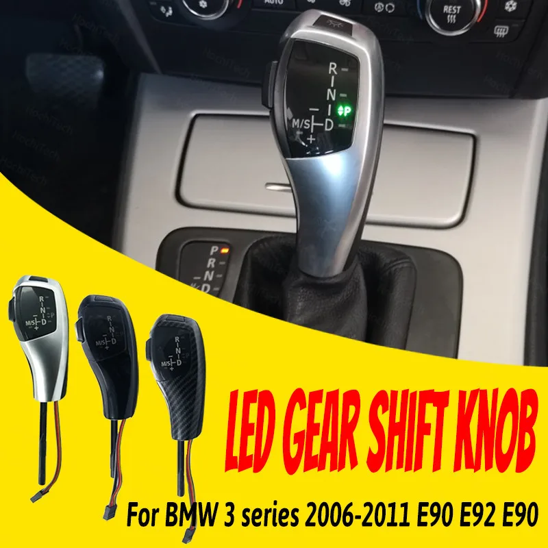 

F30 Style Carbon Fiber Black Silver Shift Handle Replacement for BMW 3 Series 06'-11 E90 E92 E90 Accessories LED Gear Shift Knob