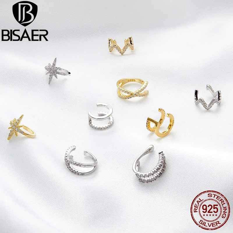 BISAER серьги-Клипсы из стерлингового серебра 100% пробы 925 Женские Геометрические