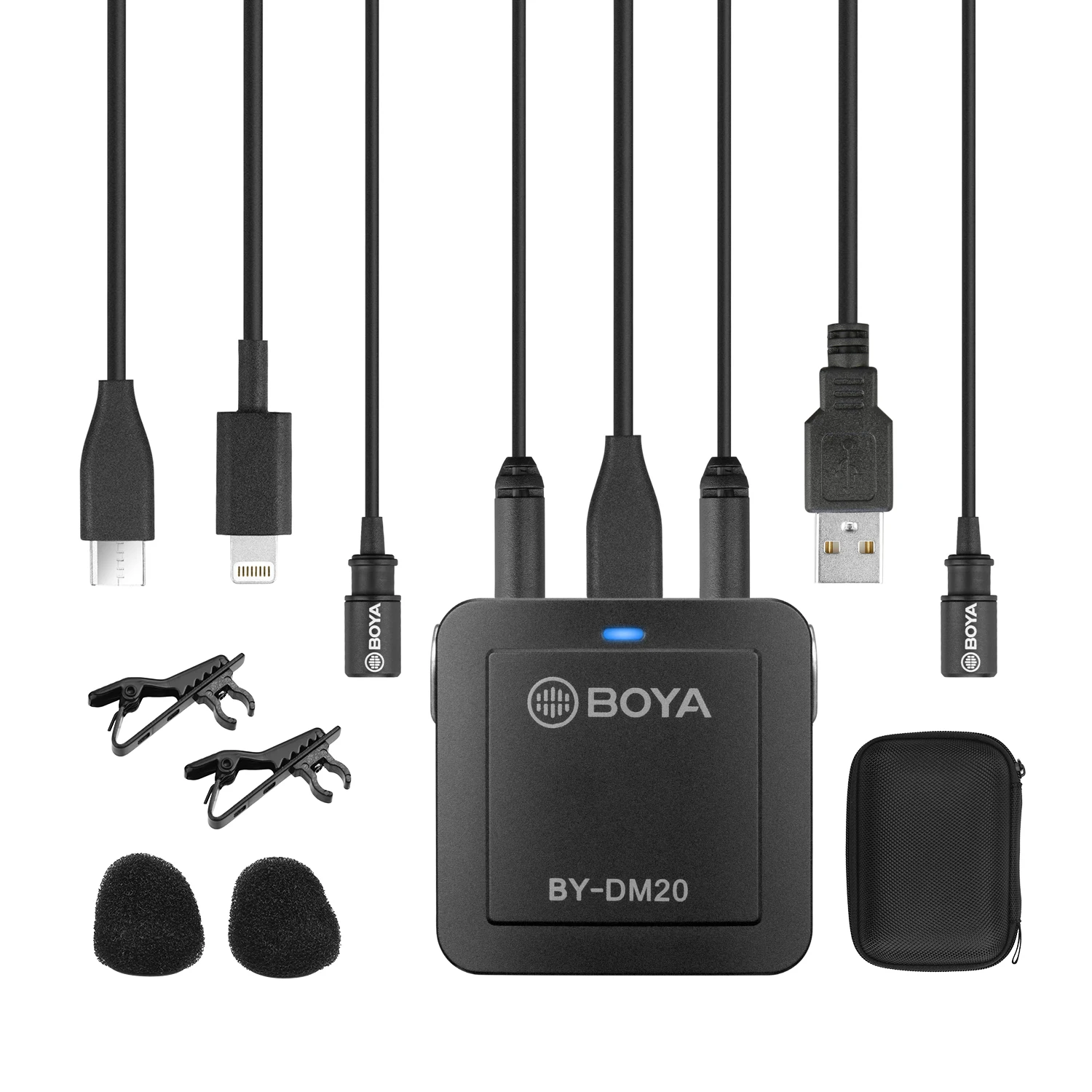 BOYA BY-DM20 MIC двойная головка Съемная петличный микрофон с отворотом стерео моно выбор наушников в реальном времени мониторинг USB микрофон