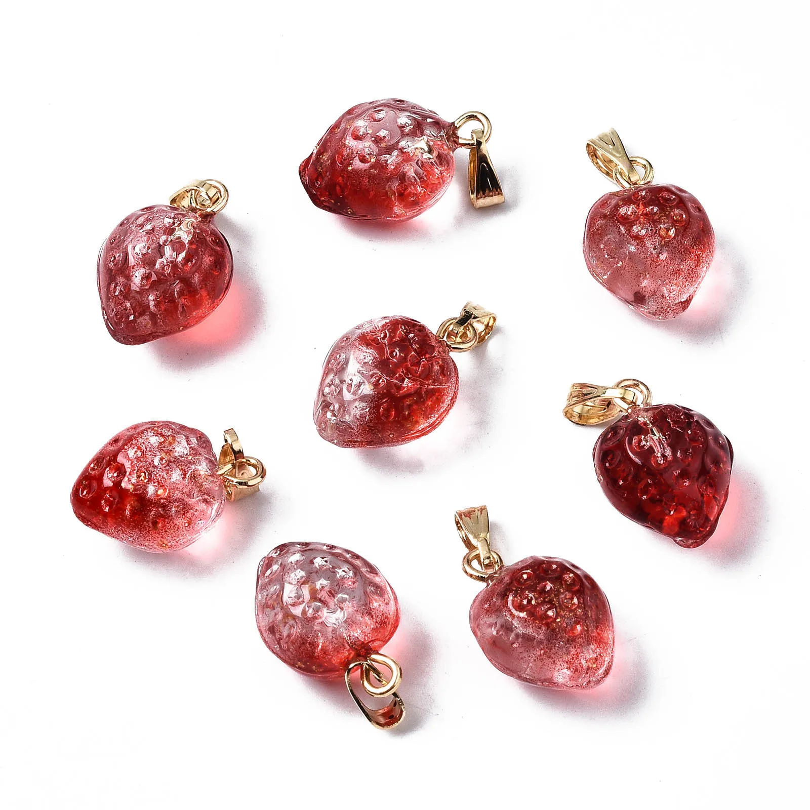 

20Pcs Transparent Spray Painted Glass Pendants Two Tone Strawberry Charms with Bails and Gold Foil for Keychain Jewelry Making