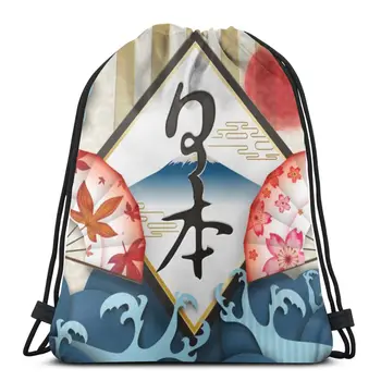 

New beam mouth backpack Drawstring Drawstring Japan Traditional Wave Fuji Mountain Maples And Sakura bag Unisex fashion bag