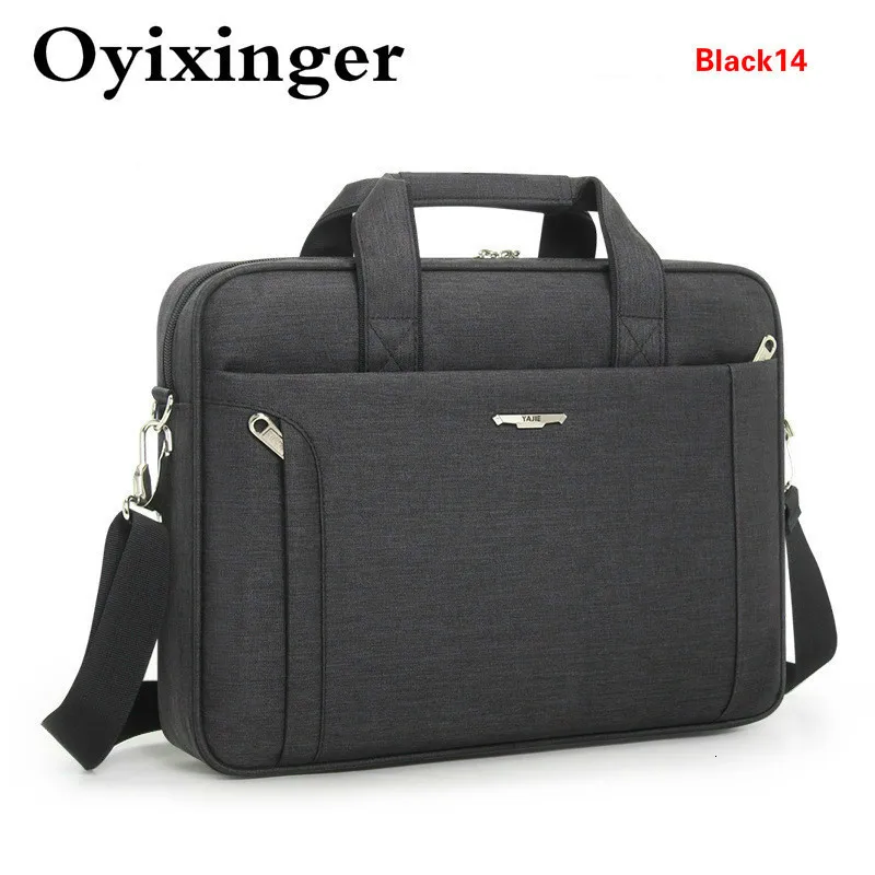 OYIXINGER мужской портфель для ноутбука 14 15,6 дюймов, водонепроницаемая оксфордская мужская сумка, деловая женская сумка-мессенджер на одно плечо - Цвет: Black 14 inch