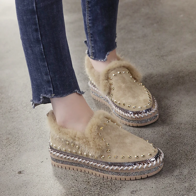 

2019 Winter New Women Fur Loafers Comfortable Casual Platform Sneakers