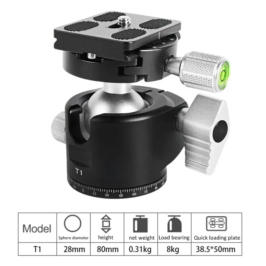 T1 Tripod head panoramic photo ballhead low profile compact ball head CNC machining built ball mount for camera