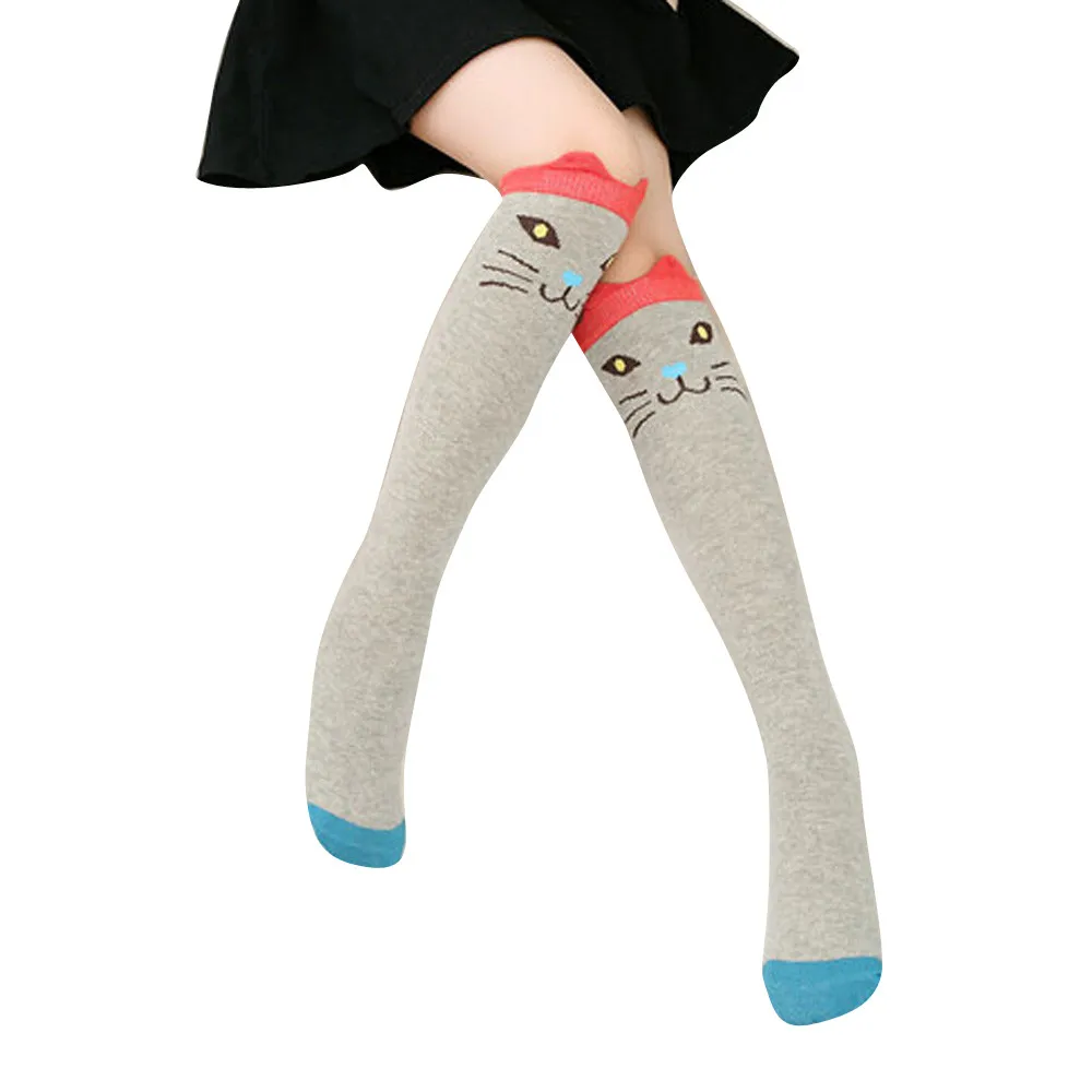 Новые женские носки чулки с милым принтом повседневные Хлопковые гольфы выше колена длинные гольфы для девочек и женщин