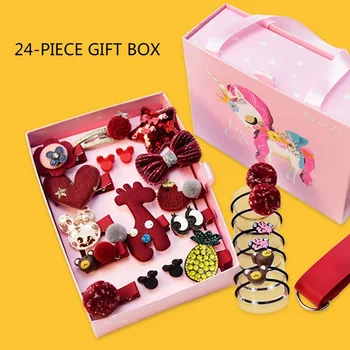 

24pcs/Gift Unicorn Pattern Box Set Children Girl Hair Clip Band Cartoon Animals Hair Clips Girls Cute Rabbit Baby Girl Hairpins