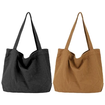 

2 Pcs Canvas Handbag Simple Men'S Large-Capacity Cotton Tote Bag Women'S Reusable Shopping Bag, Black & Brown