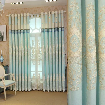 

Custom European-Style Shade Curtains for Living Room Bedroom Curtain New Chenille Embroidered Curtain General Pleat