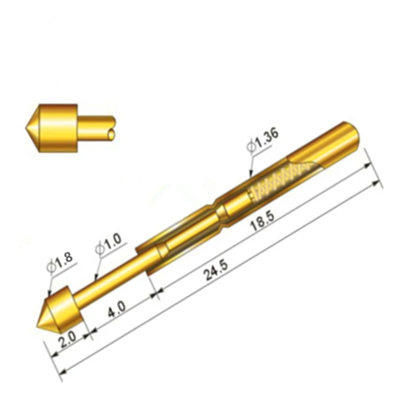 Metal Brass Home Test Probe, durável e conveniente, comprimento 24,5mm, diâmetro 1,36mm, PA160-E3, 100 pcs, saco