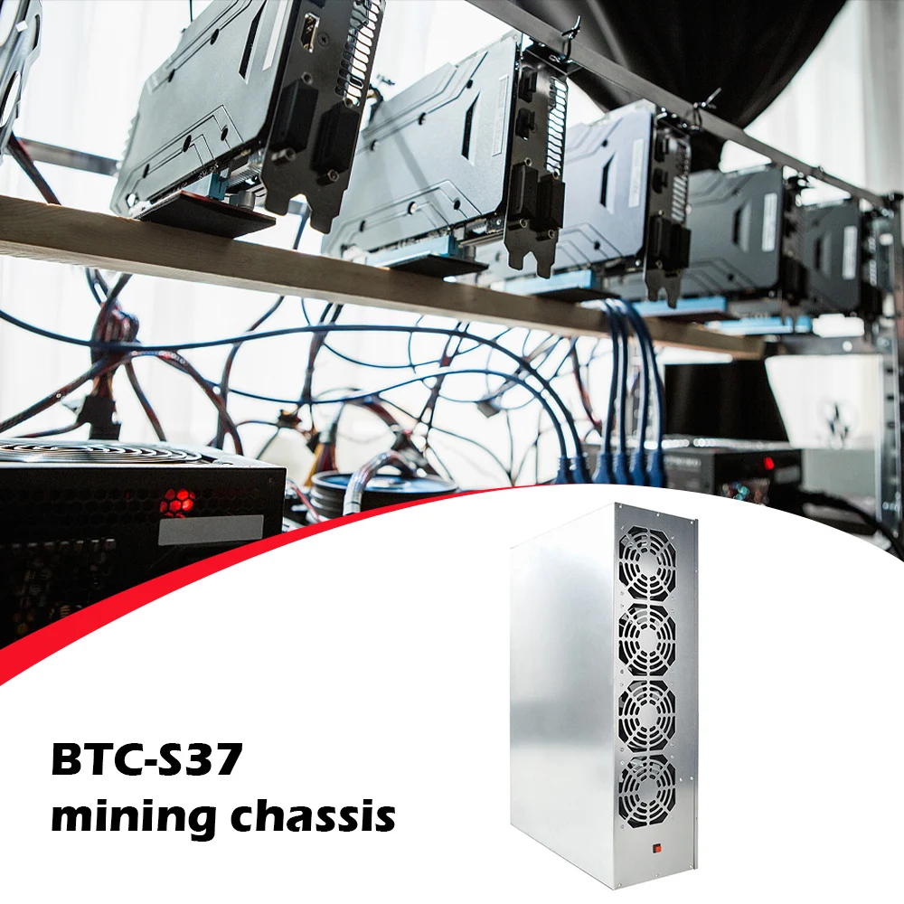 BTC-S37 Mining Chassis Combo 8 GPU Bitcoin Crypto Ethereum BTC Low Power Mining Motherboard with 4 Fans 8GB RAM mSATA SSD