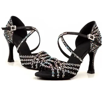 

Ladys Sandals Black Plus Diamond Latin Dance Shoes Soft and Comfortable Adult Soft Bottom High-heeled Square Women's Dance Shoes