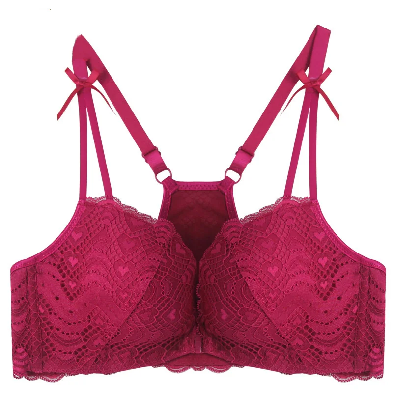 

Elovegirl Front Buckle No Steel Ring Bra Sexy Underwear Female Bra Beauty Back Lace Side Small Chest Gather Bras for Women