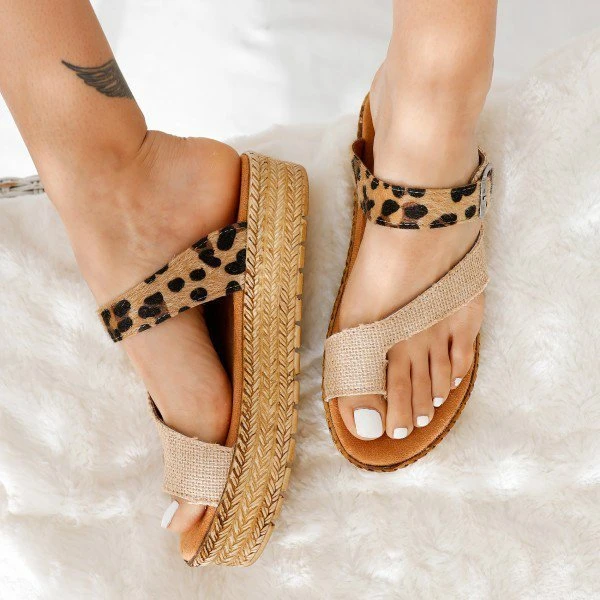 Conjunto de zapatillas con dedos de los pies mujer, con broche Sandalias planas, sandalias cortas de gladiador tejidas, zapatos de playa ligeros resistentes al novedad de verano|Sandalias de mujer| -